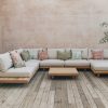 Outdoor Living Alexander Rose Wooden Furniture | Alexander Rose Sorrento Six Seater Armrest Lounge Set With Coffee Table And Ottoman