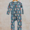Children Pigeon Organics Babies' Clothing | Pigeon Organics Babies' Kimono Romper In Blue With Dogs