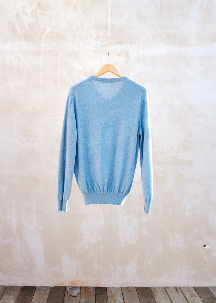 Clothing Kenny Ryder Pre-Loved Menswear | Ermenegildo Zegna Light Blue 100% Cashmere V-Neck Jumper - L