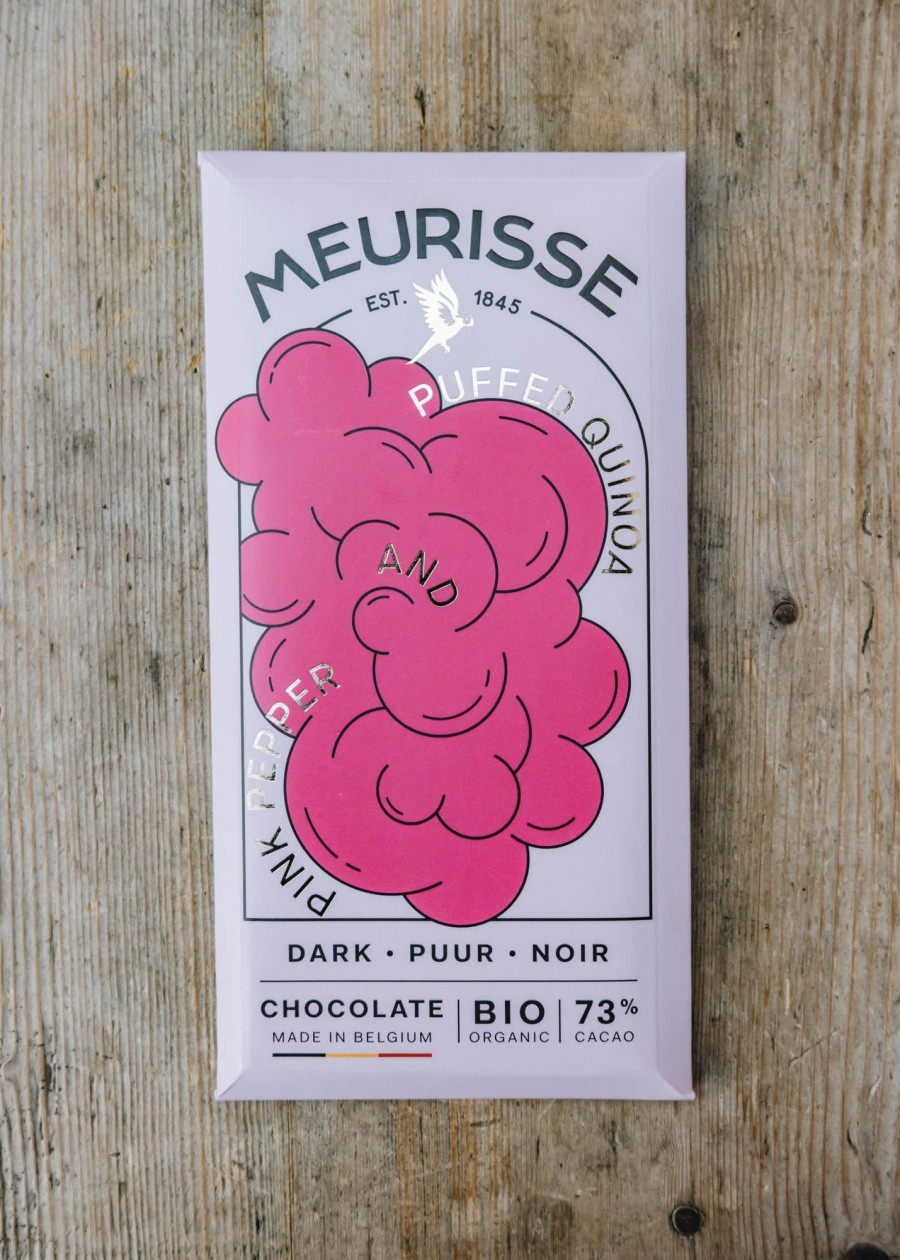 Food & Drink Meurisse Chocolate & Confectionery | Dark Chocolate Bar With Puffed Quinoa And Pink Pepper