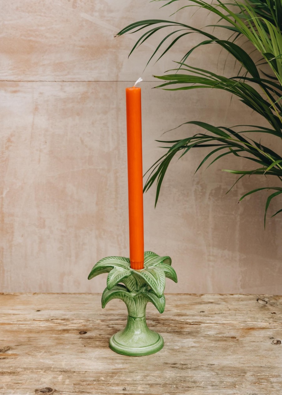 Interiors Les Ottomans Decorative | Les Ottomans Small Palm Green Ceramic Candleholder