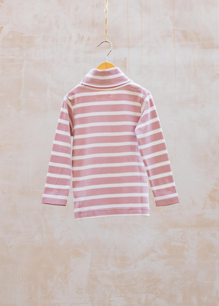 Children Pigeon Organics Children'S Clothing | Pigeon Organics Children'S Striped Polo Neck Top In Pink