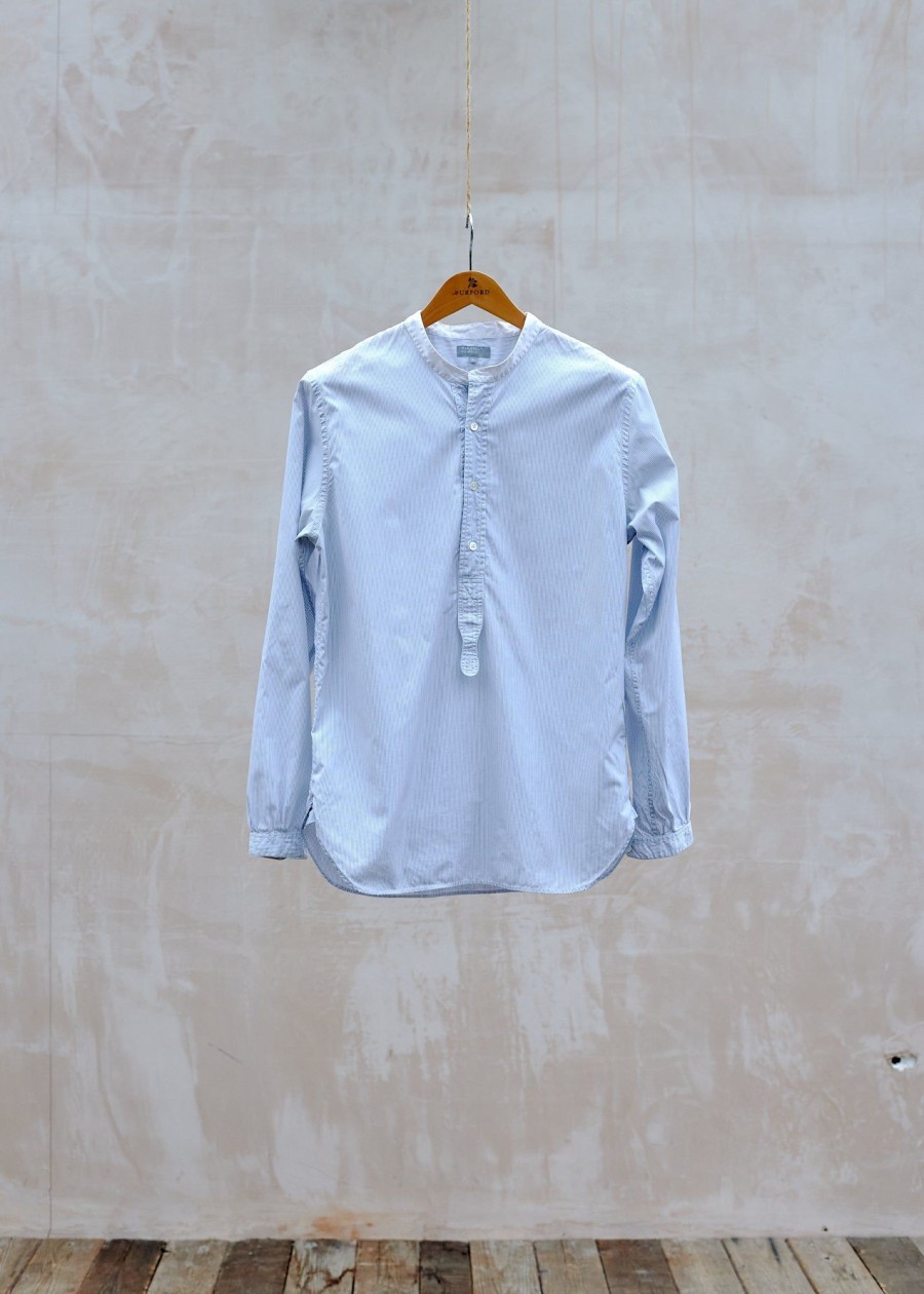 Clothing Kenny Ryder Pre-Loved Menswear | Margaret Howell Striped Collarless Cotton Pullover Shirt - S/M