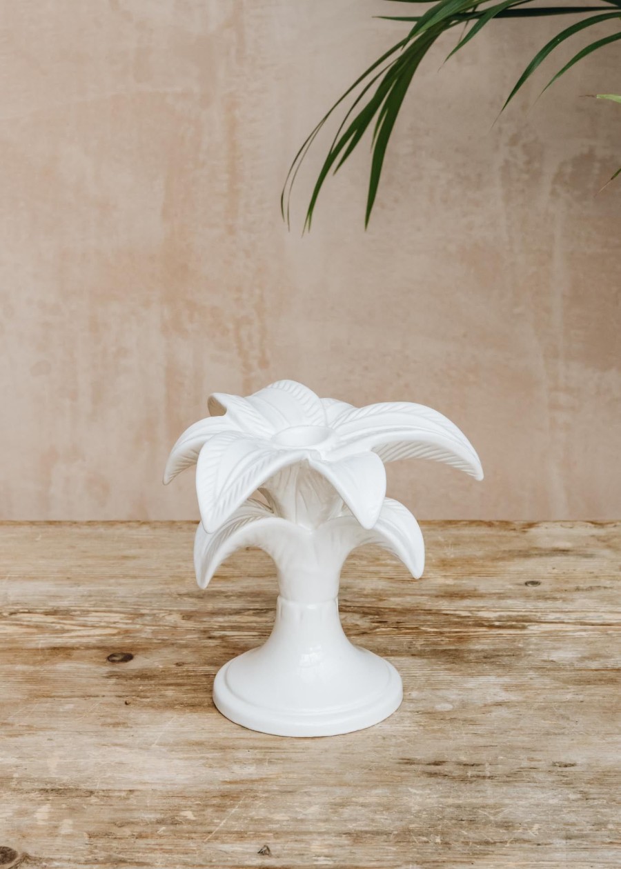 Interiors Les Ottomans Decorative | Les Ottomans Small Palm White Ceramic Candleholder