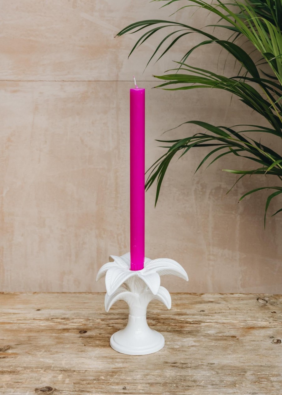 Interiors Les Ottomans Decorative | Les Ottomans Small Palm White Ceramic Candleholder