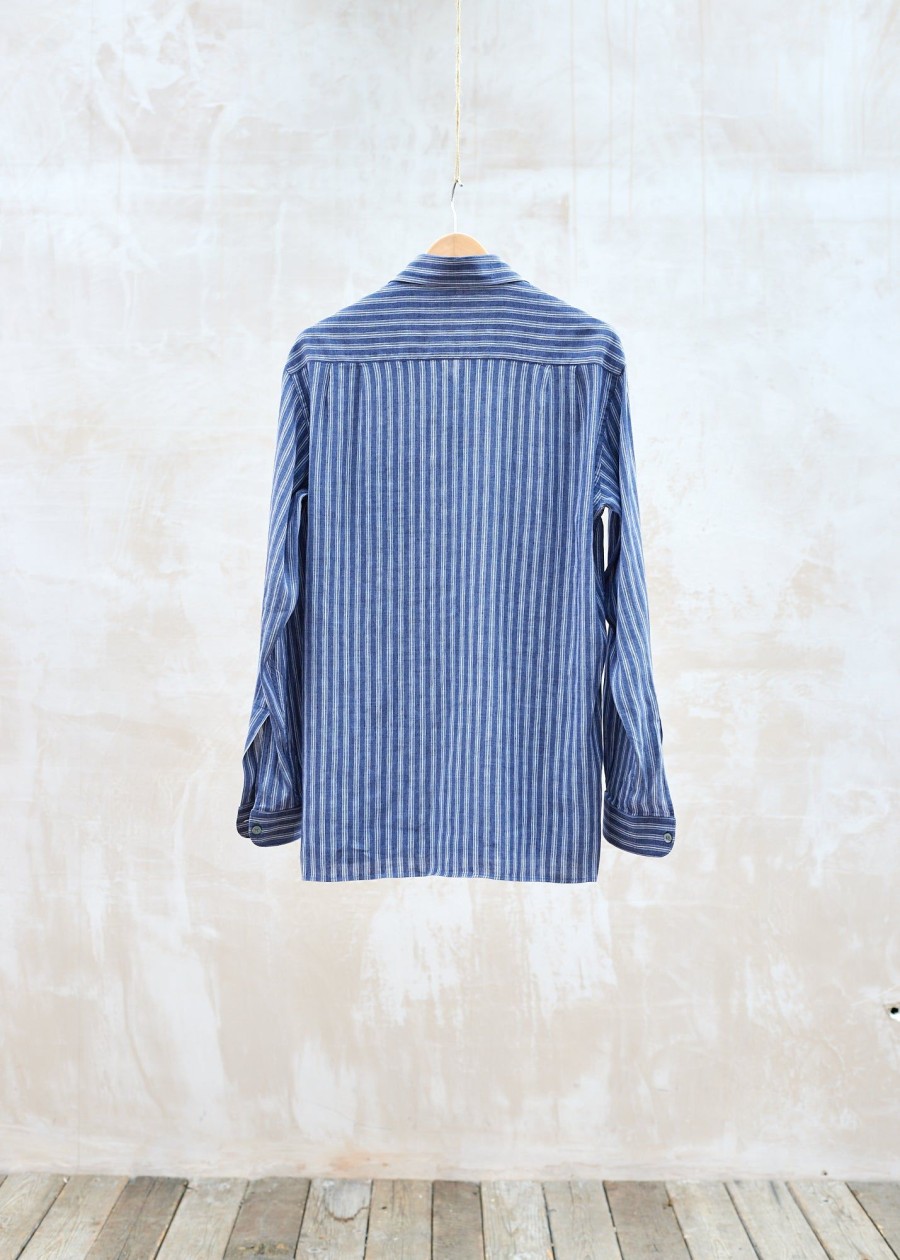 Clothing Kenny Ryder Pre-Loved Menswear | Ermenegildo Zegna Dark Blue Striped Linen & Cotton Shirt / L