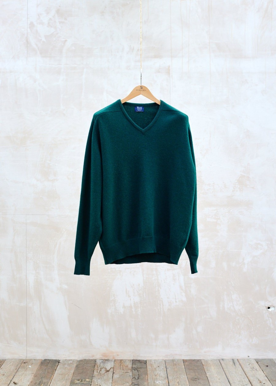 Clothing Kenny Ryder Pre-Loved Menswear | William Lockie Green 100% Geelong Lambswool V-Neck Jumper - Xl