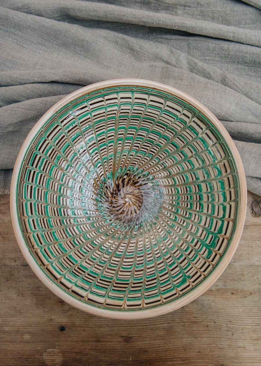 Interiors International Wardrobe Decorative | Peacock Green And Brown Large Bowl