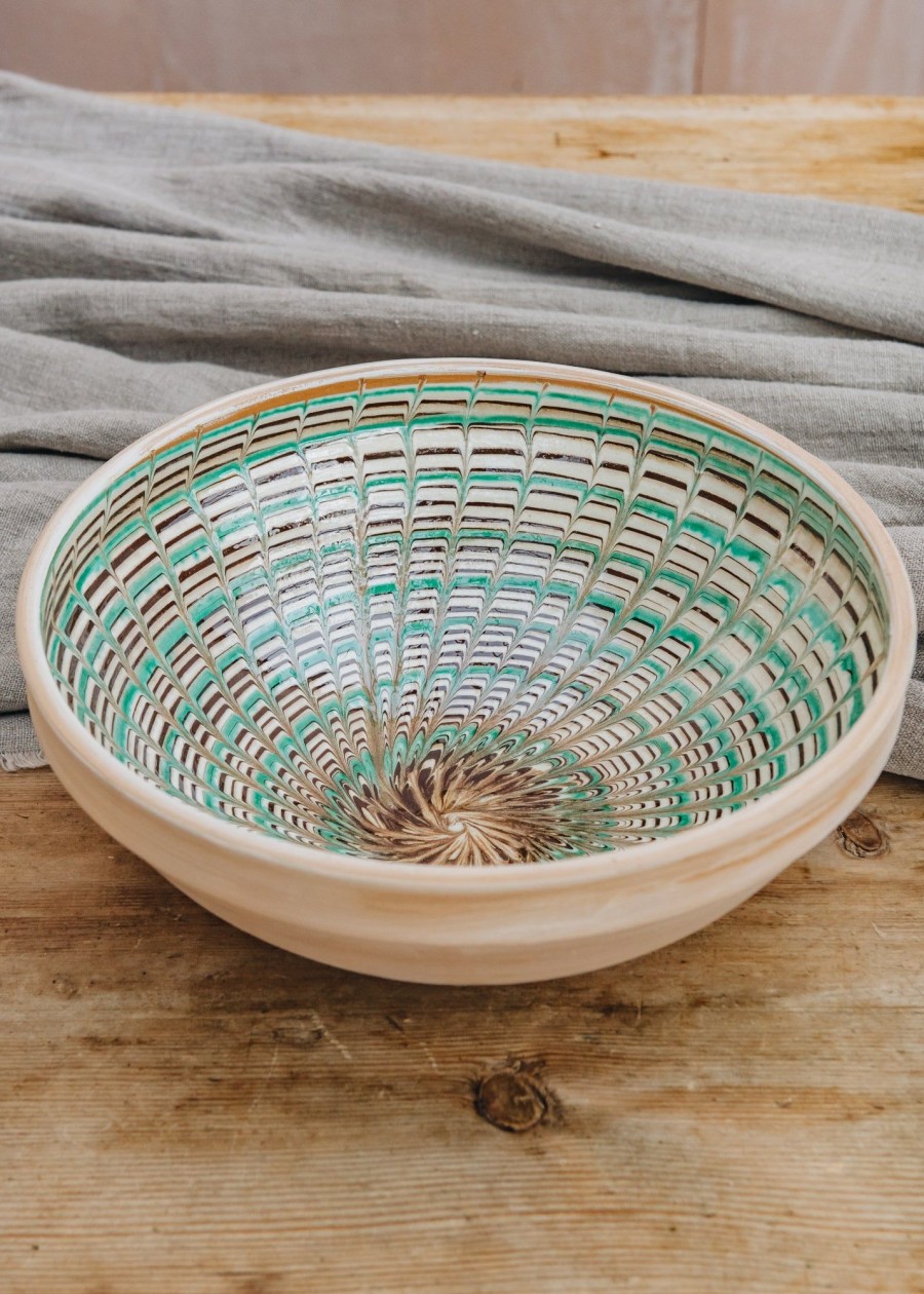 Interiors International Wardrobe Decorative | Peacock Green And Brown Large Bowl
