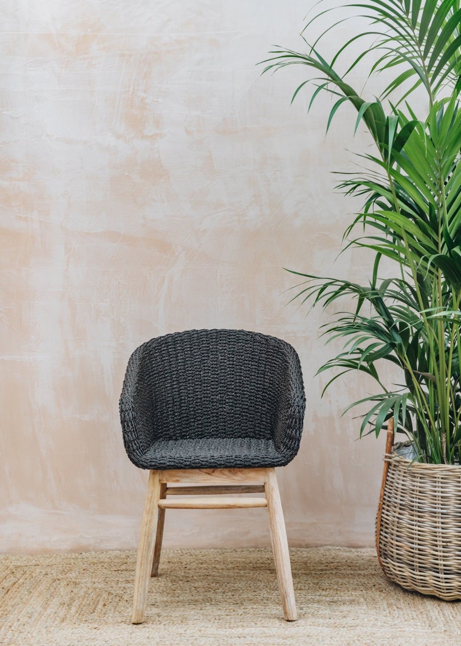 Outdoor Living Gommaire Woven Furniture | Gommaire Charly Teak Armchair In Espresso Wicker