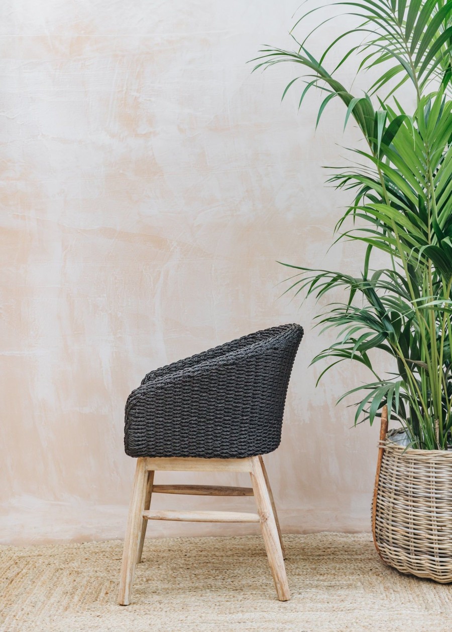 Outdoor Living Gommaire Woven Furniture | Gommaire Charly Teak Armchair In Espresso Wicker