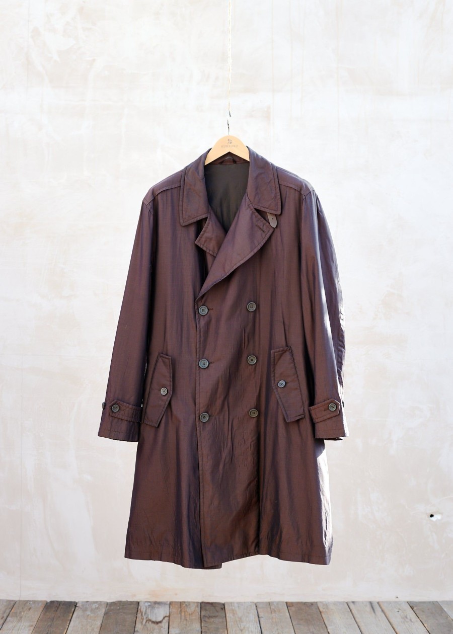 Clothing Kenny Ryder Pre-Loved Menswear | Ermenegildo Zegna Double-Breasted Long Brown Silk Trench Coat - L