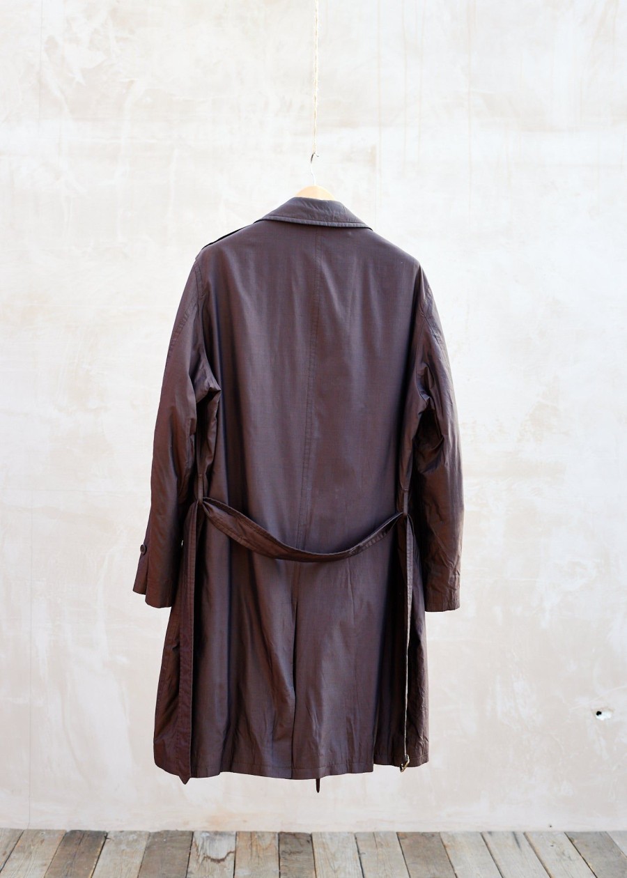 Clothing Kenny Ryder Pre-Loved Menswear | Ermenegildo Zegna Double-Breasted Long Brown Silk Trench Coat - L