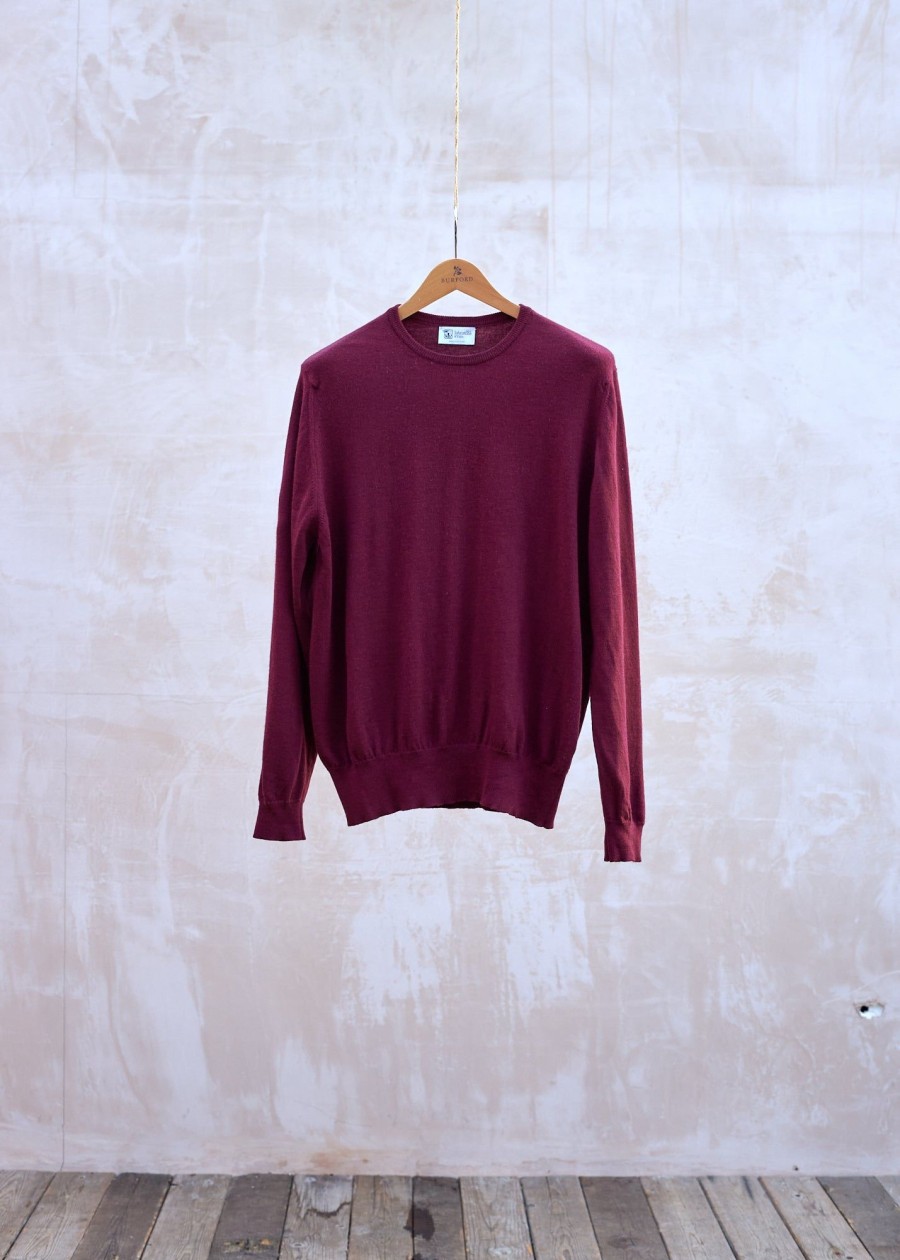 Clothing Kenny Ryder Pre-Loved Menswear | Johnstons Of Elgin Burgundy 100% Wool Crewneck - L/Xl