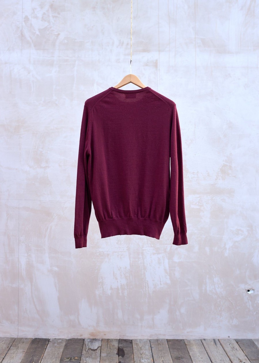 Clothing Kenny Ryder Pre-Loved Menswear | Johnstons Of Elgin Burgundy 100% Wool Crewneck - L/Xl
