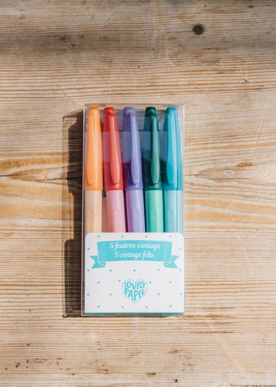 Children Djeco Indoor Play | Vintage Colour Felt Tip Pens, Pack Of Five