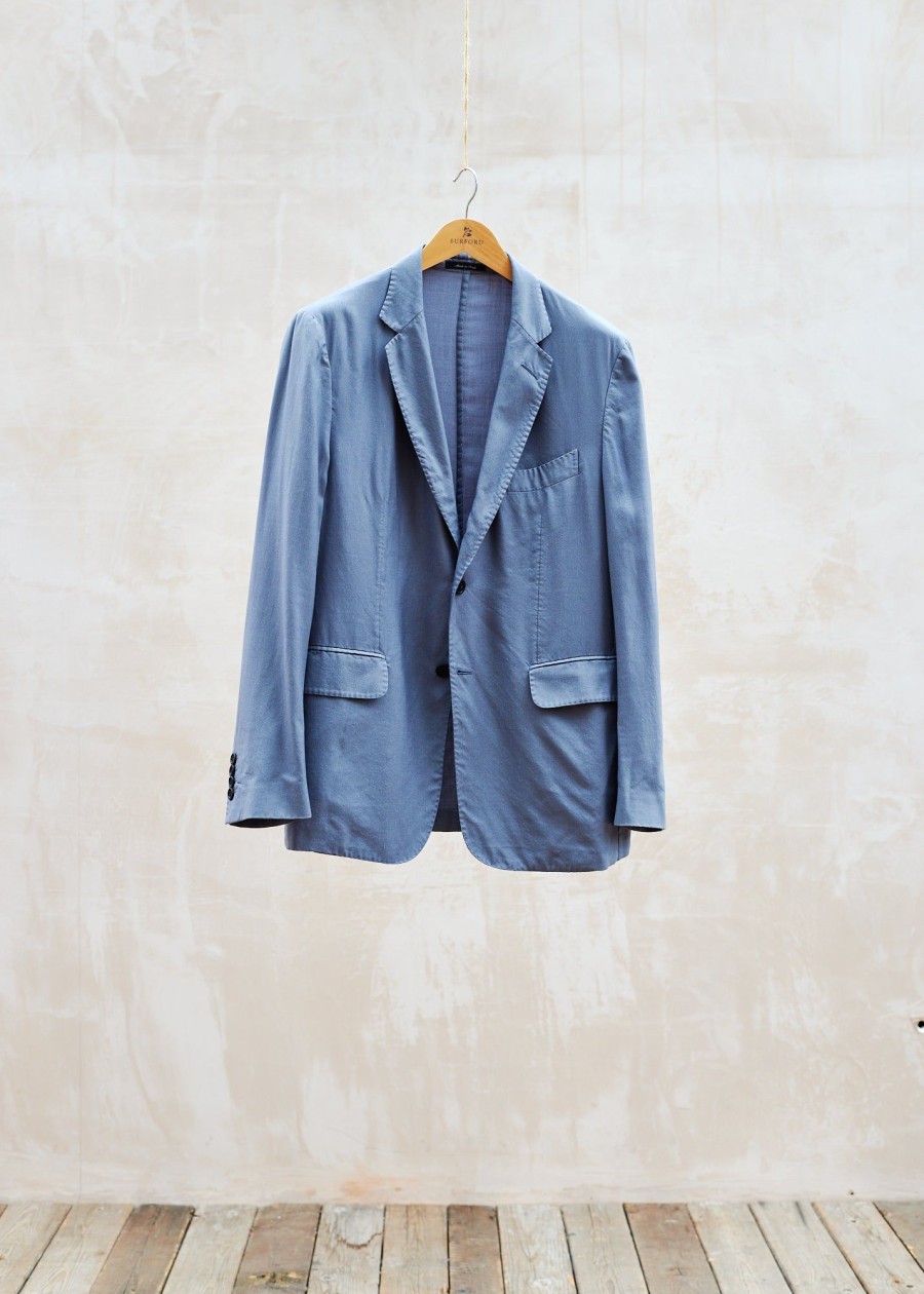 Clothing Kenny Ryder Pre-Loved Menswear | Dunhill Unstructured Cashmere/Silk Steel Blue Blazer - Xl