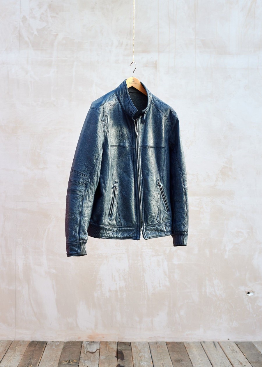 Clothing Kenny Ryder Pre-Loved Menswear | Mandelli Cashmere Lined Tough Blue Leather Jacket - Xxl