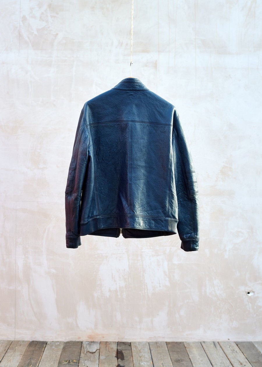 Clothing Kenny Ryder Pre-Loved Menswear | Mandelli Cashmere Lined Tough Blue Leather Jacket - Xxl