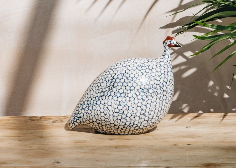 Interiors Sarl Caillard Deco Decorative | Small Ceramic Guinea Fowl In White Spotted Cobalt