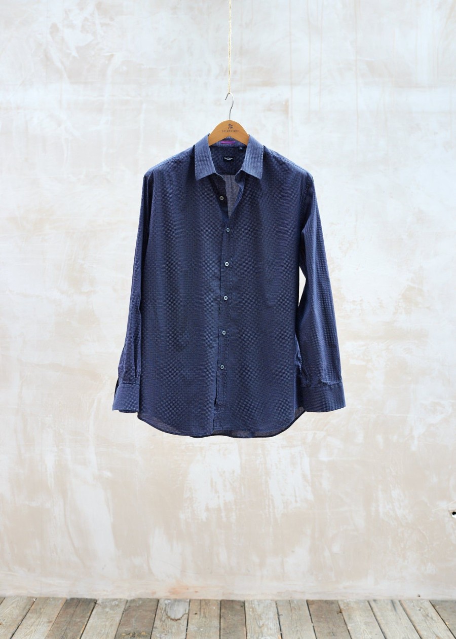 Clothing Kenny Ryder Pre-Loved Menswear | Paul Smith Navy Polka Dot Cotton Shirt / Xl