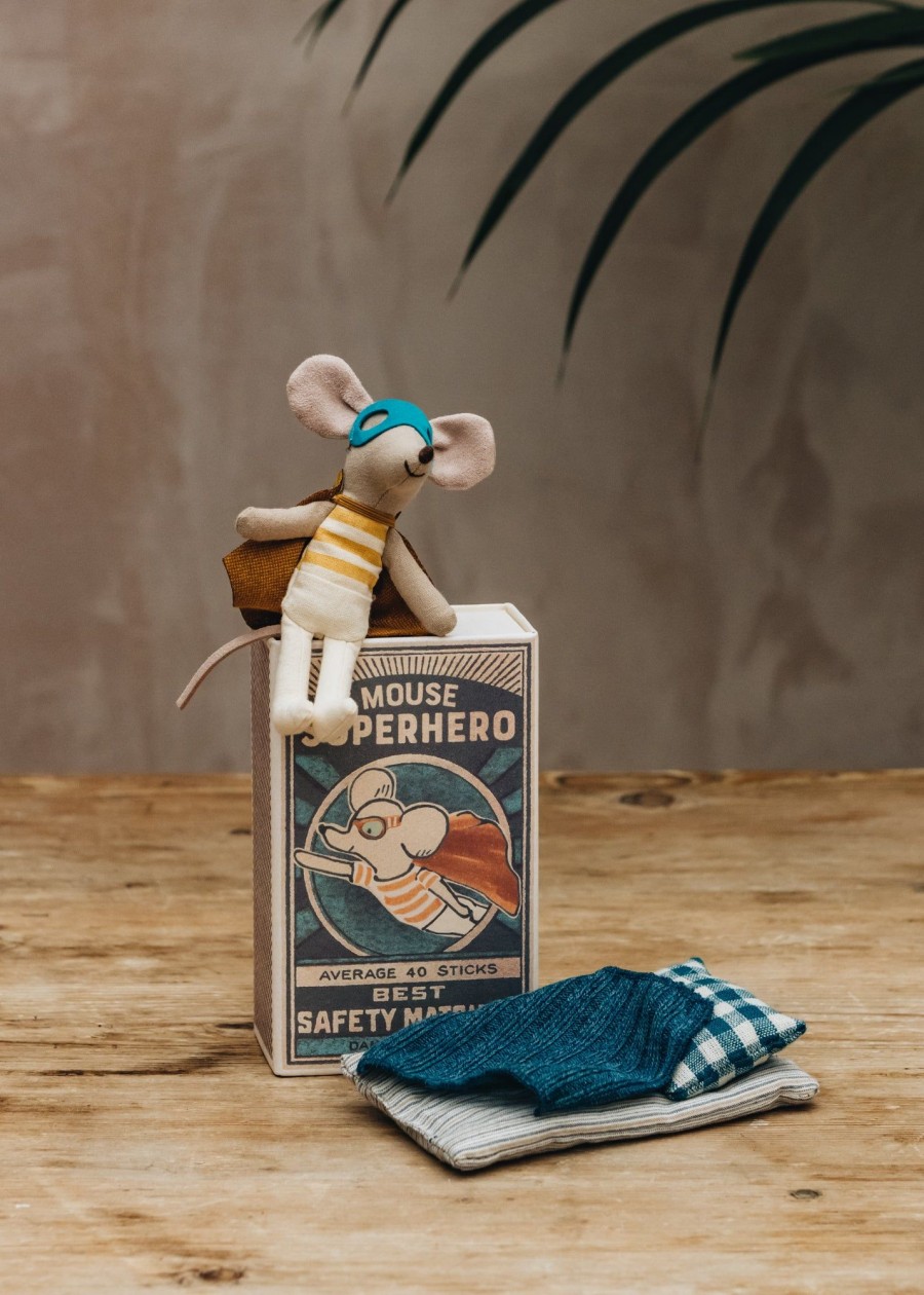 Children Maileg Soft Toys | Little Brother Superhero In Matchbox