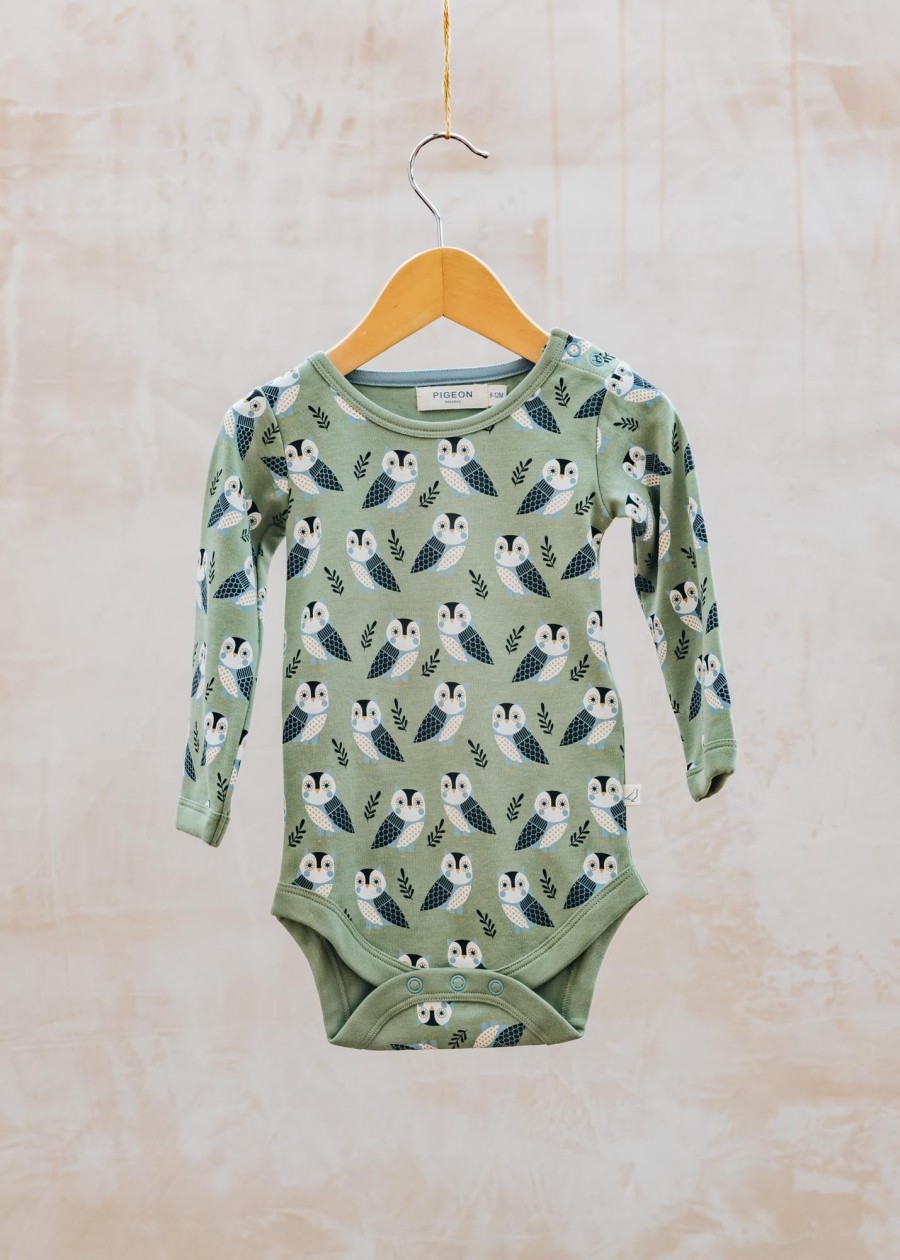 Children Pigeon Organics Babies' Clothing | Pigeon Organics Babies' Bodysuit In Green With Owls