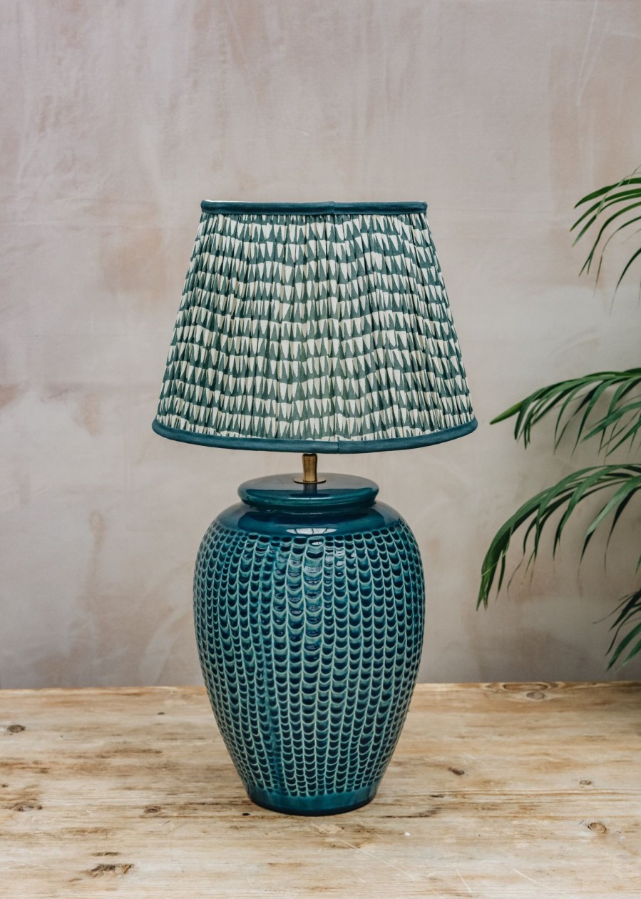 Interiors Pooky Lighting Lighting | Savannah Block Print Straight Empire Shade In Teal, 30Cm