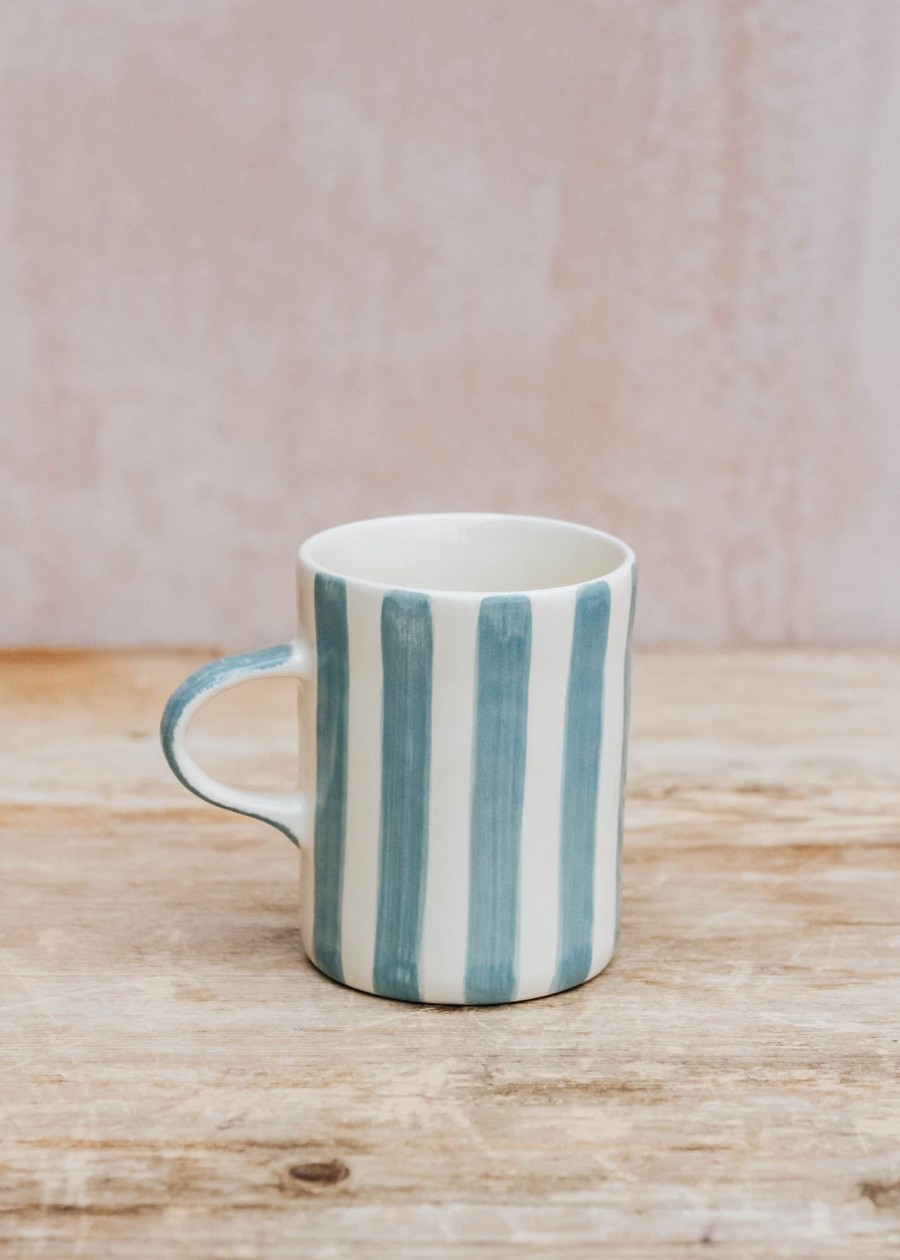 Interiors Musango Pottery Dining | Musango Pottery Demi Candy Stripe Mug In Dove Grey