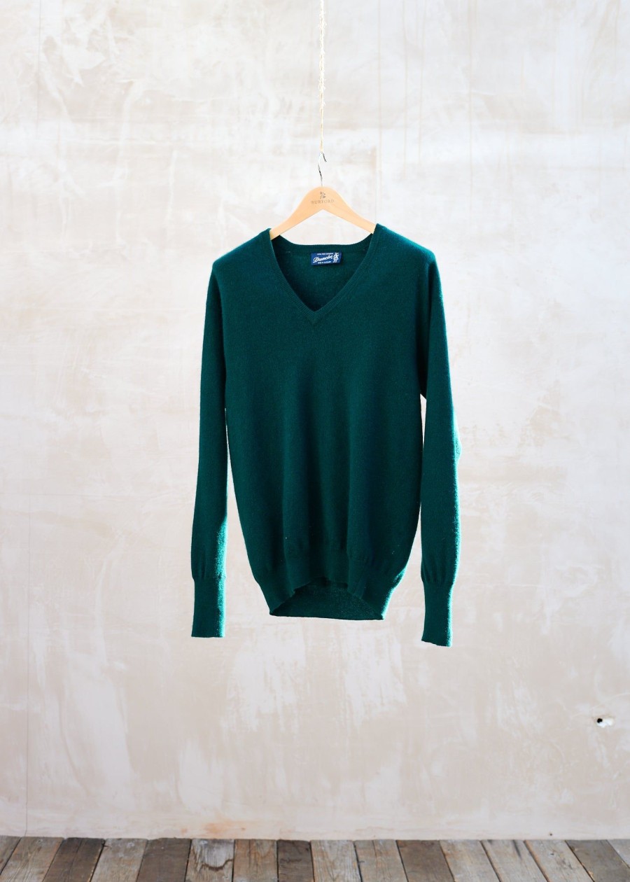 Clothing Kenny Ryder Pre-Loved Menswear | Drumohr Bottle Green 100% Cashmere V-Neck Jumper - M