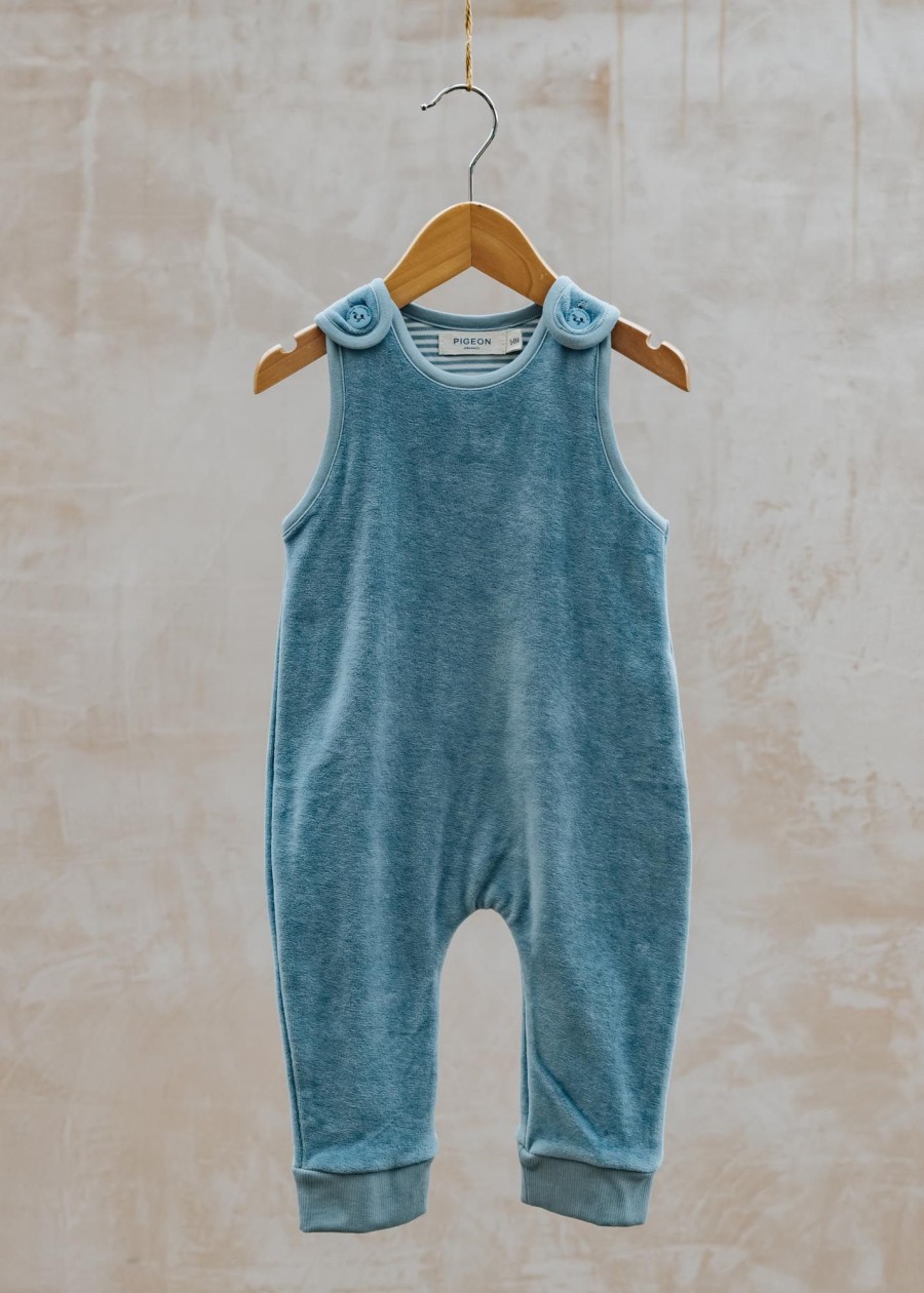 Children Pigeon Organics Babies' Clothing | Pigeon Organics Babies' Velour Playsuit In Blue