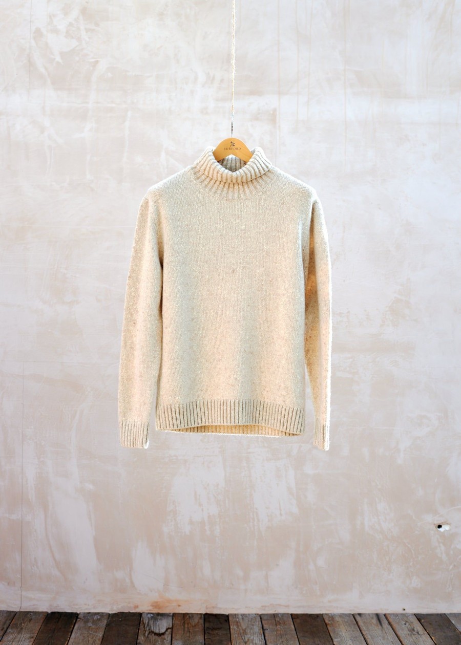 Clothing Kenny Ryder Pre-Loved Menswear | Inis Meain Speckled Cream Merino Wool/Cashmere Roll Neck - L
