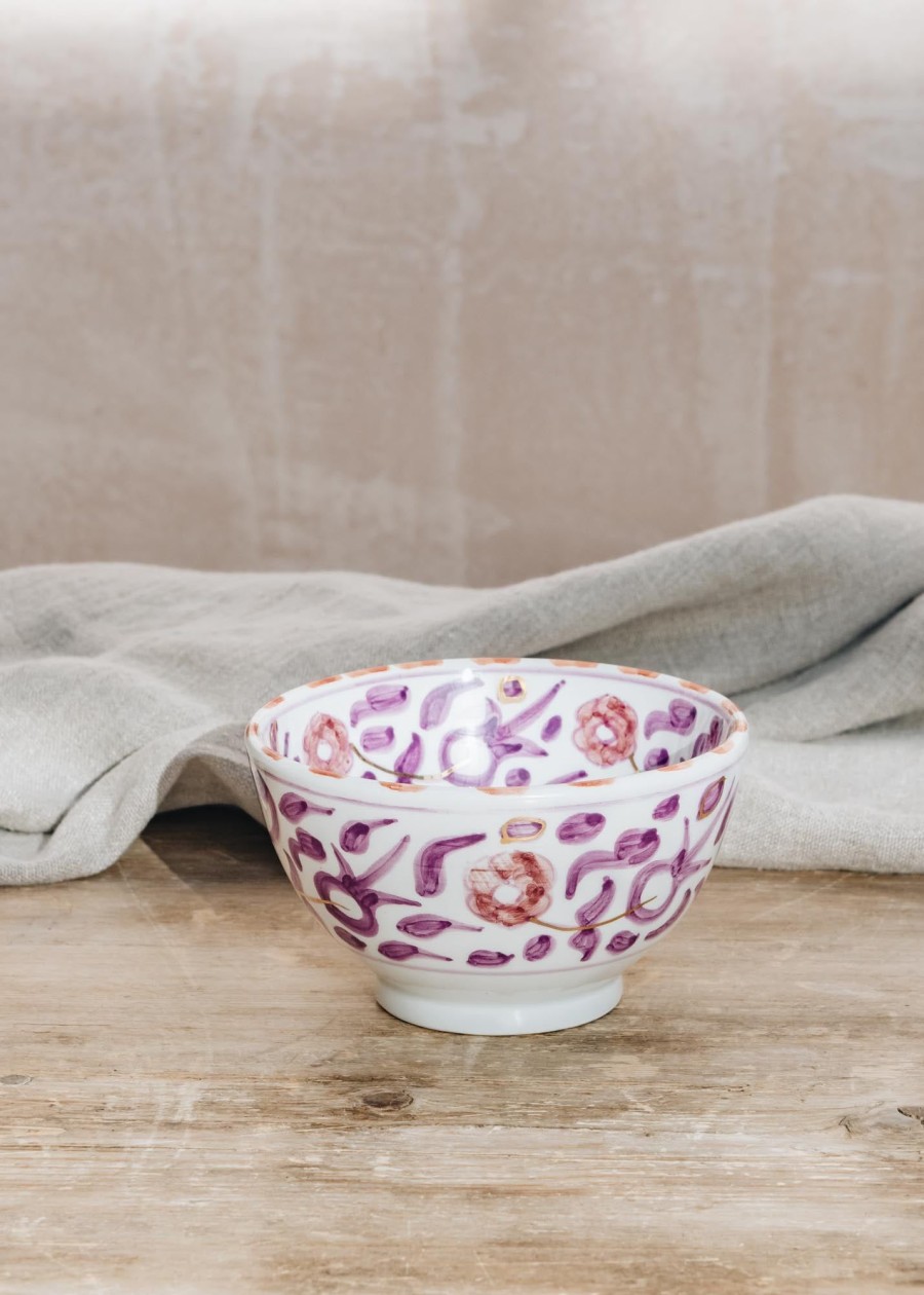 Interiors Chabi Chic Dining | Small Flower Lilac And Aubergine Ceramic Round Bowl Pm