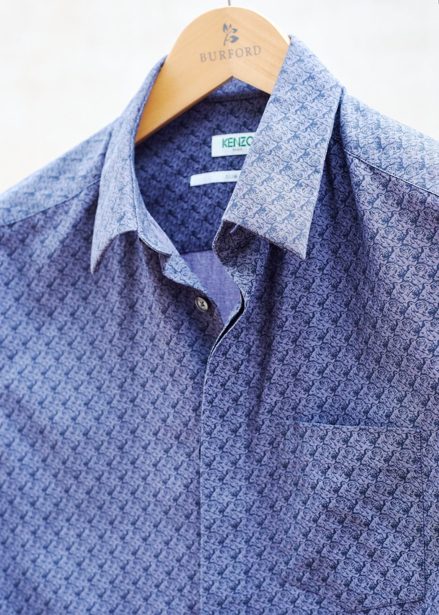 Clothing Kenny Ryder Pre-Loved Menswear | Kenzo Patterned Purple Cotton Shirt - M