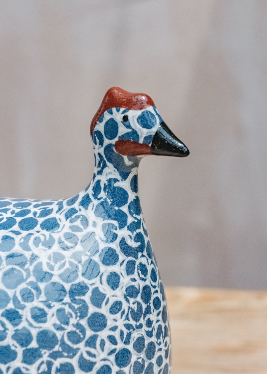 Interiors Sarl Caillard Deco Decorative | Large Ceramic Guinea Fowl In Electric Blue Spotted White