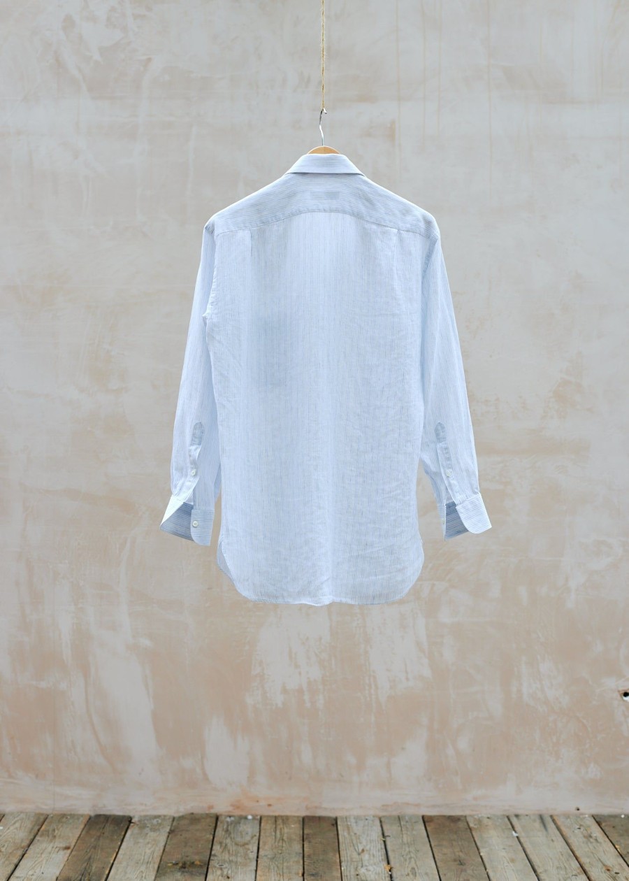 Clothing Kenny Ryder Pre-Loved Menswear | Ermenegildo Zegna Light Blue & White Linen Shirt - M/L
