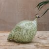 Interiors Sarl Caillard Deco Decorative | Large Ceramic Guinea Fowl In Green Splashes Spotted White