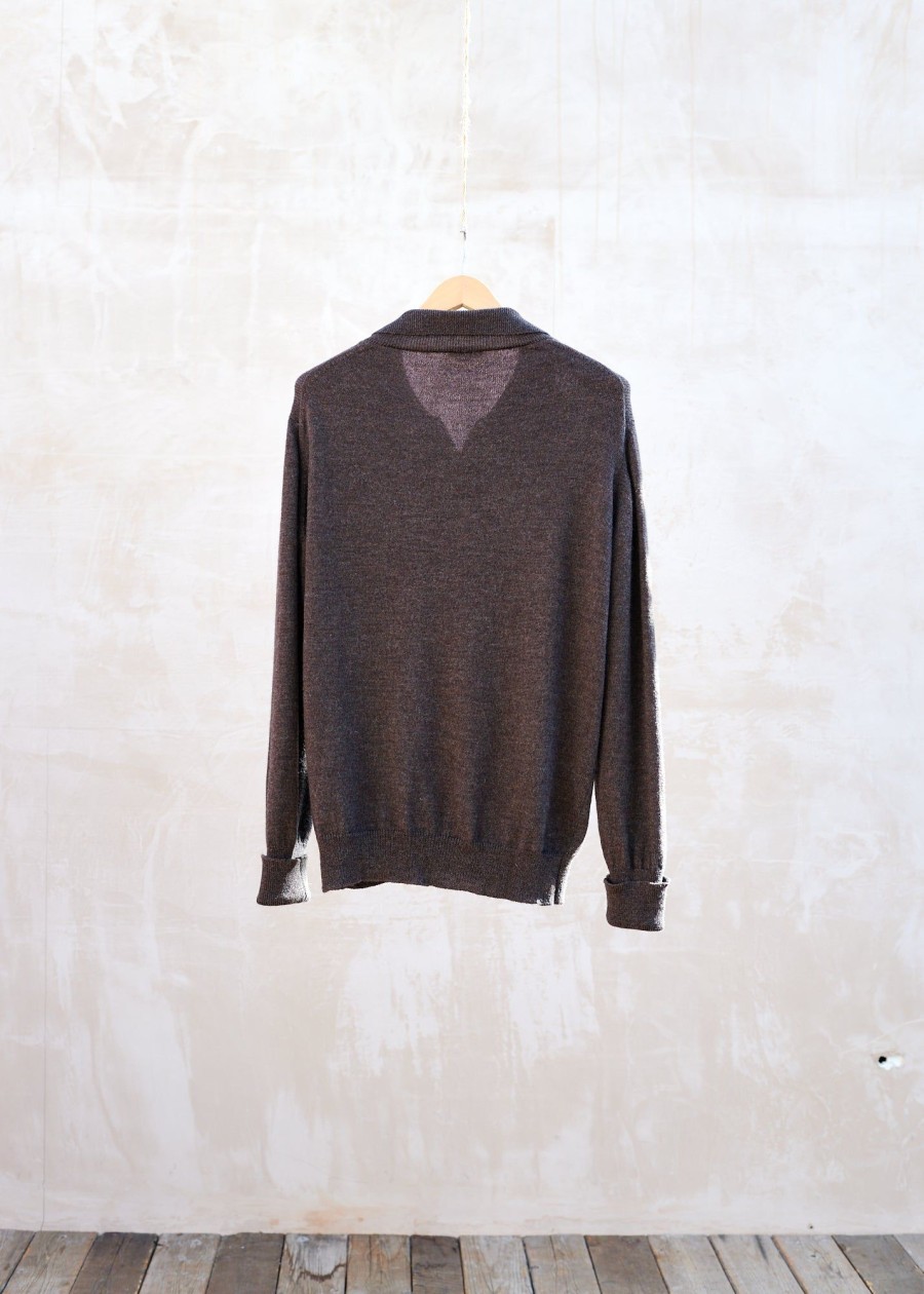 Clothing Kenny Ryder Pre-Loved Menswear | Margaret Howell Merino Wool Knitted Brown Zip-Up Cardigan - M