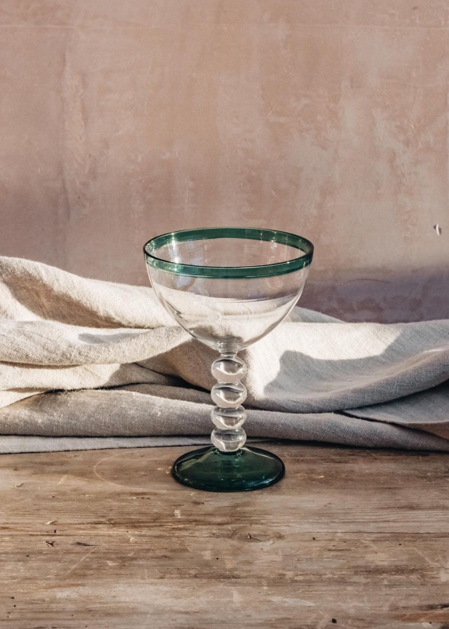Interiors Nkuku Dining | Nkuku Thimma Champagne Glass In Clear And Teal