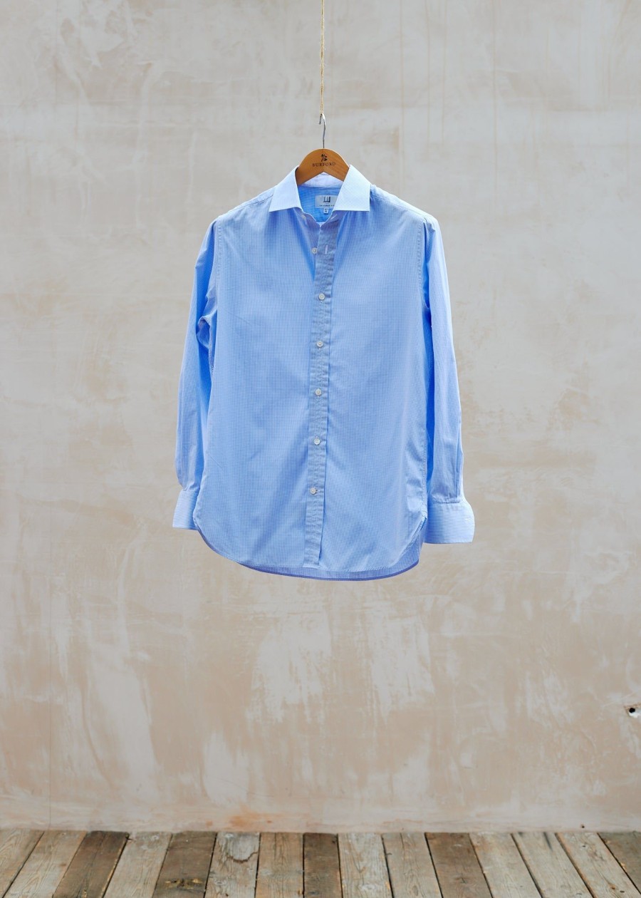 Clothing Kenny Ryder Pre-Loved Menswear | Dunhill Light Blue Gingham Cotton Dress Shirt - S