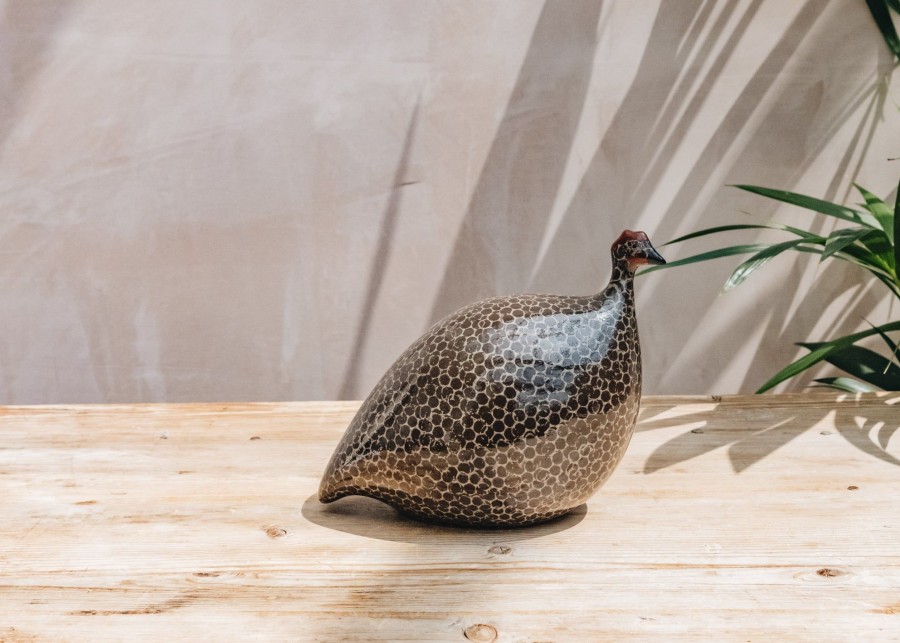 Interiors Sarl Caillard Deco Decorative | Small Ceramic Guinea Fowl In Brown Black Spotted Grey