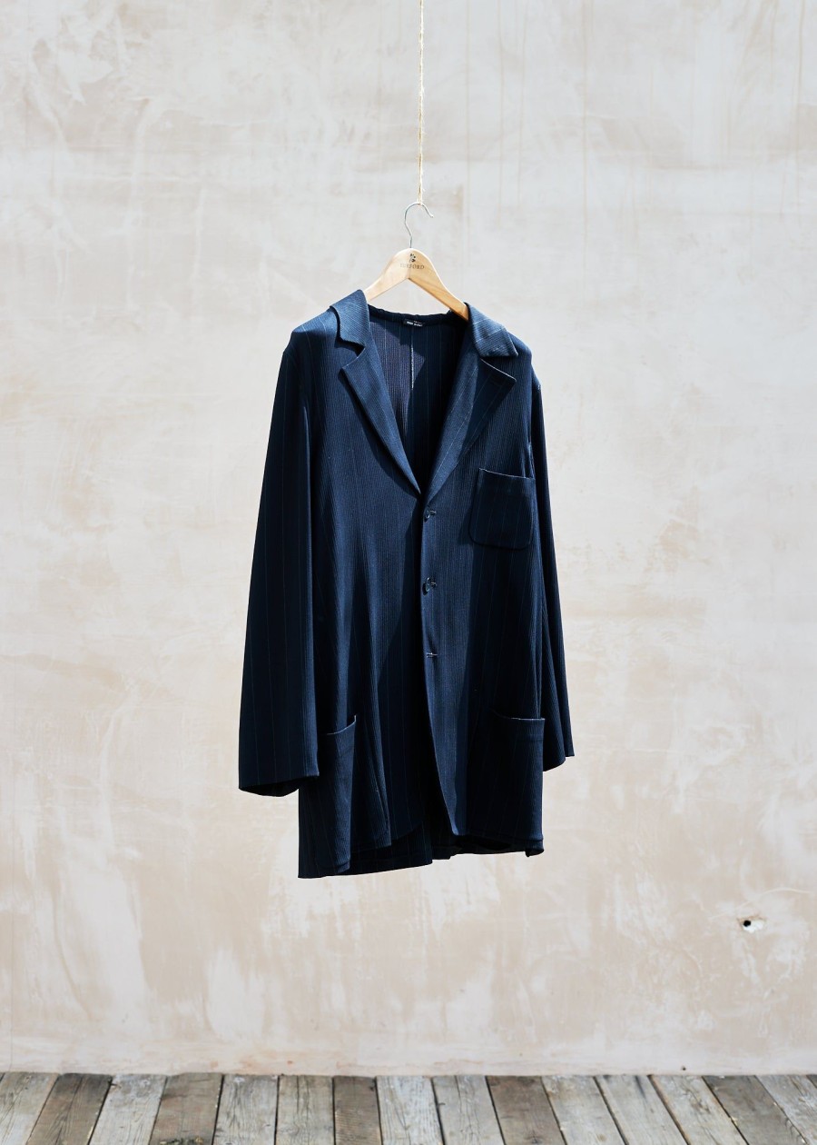 Clothing Kenny Ryder Pre-Loved Menswear | Giorgio Armani Light Navy Pinstriped Coat - M