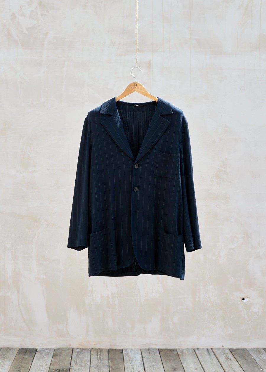 Clothing Kenny Ryder Pre-Loved Menswear | Giorgio Armani Light Navy Pinstriped Coat - M