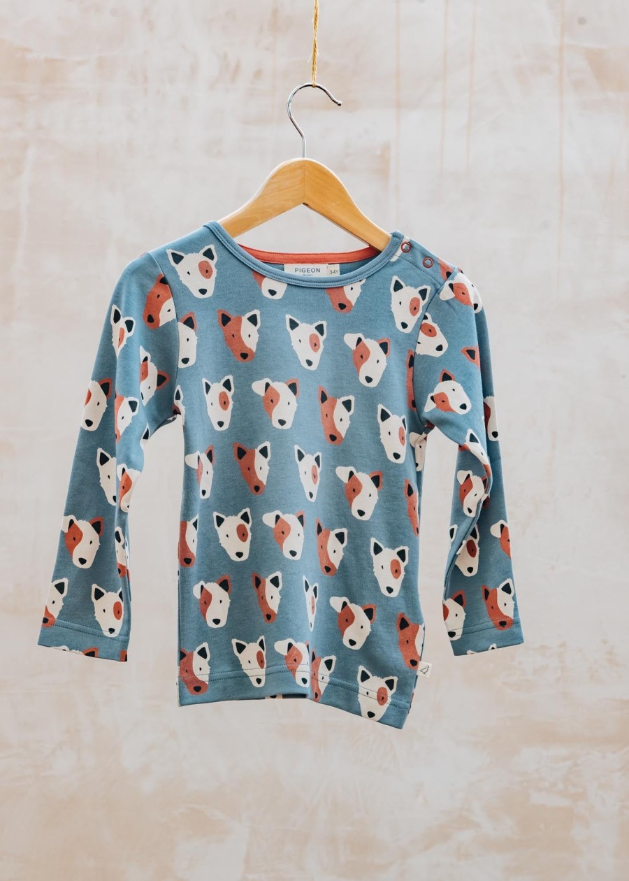 Children Pigeon Organics Children'S Clothing | Pigeon Organics Children'S Long Sleeved T-Shirt In Blue With Dogs