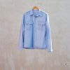Clothing Kenny Ryder Pre-Loved Menswear | Margaret Howell Blue Striped Fine Cotton Military Shirt - L/Xl