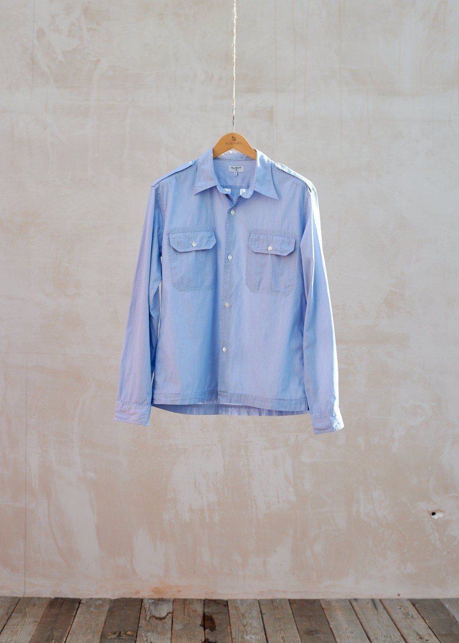 Clothing Kenny Ryder Pre-Loved Menswear | Margaret Howell Blue Striped Fine Cotton Military Shirt - L/Xl