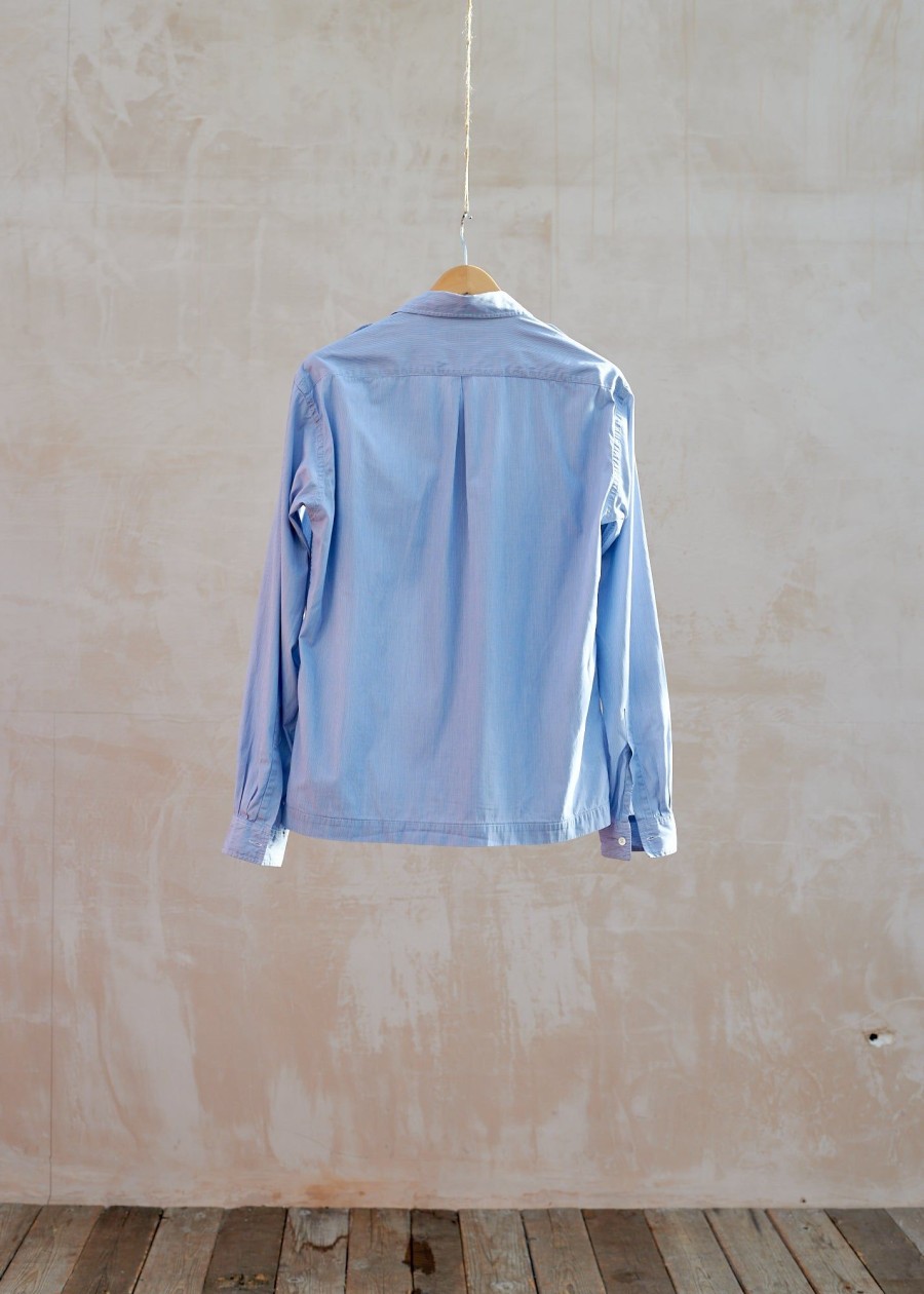 Clothing Kenny Ryder Pre-Loved Menswear | Margaret Howell Blue Striped Fine Cotton Military Shirt - L/Xl