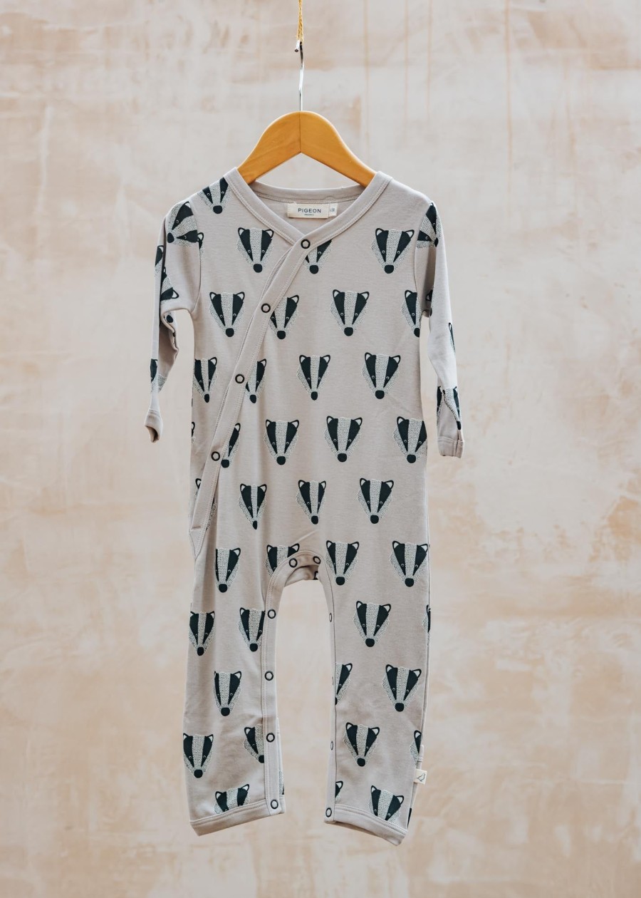Children Pigeon Organics Babies' Clothing | Pigeon Organics Babies' Badger Kimono Romper In Stone
