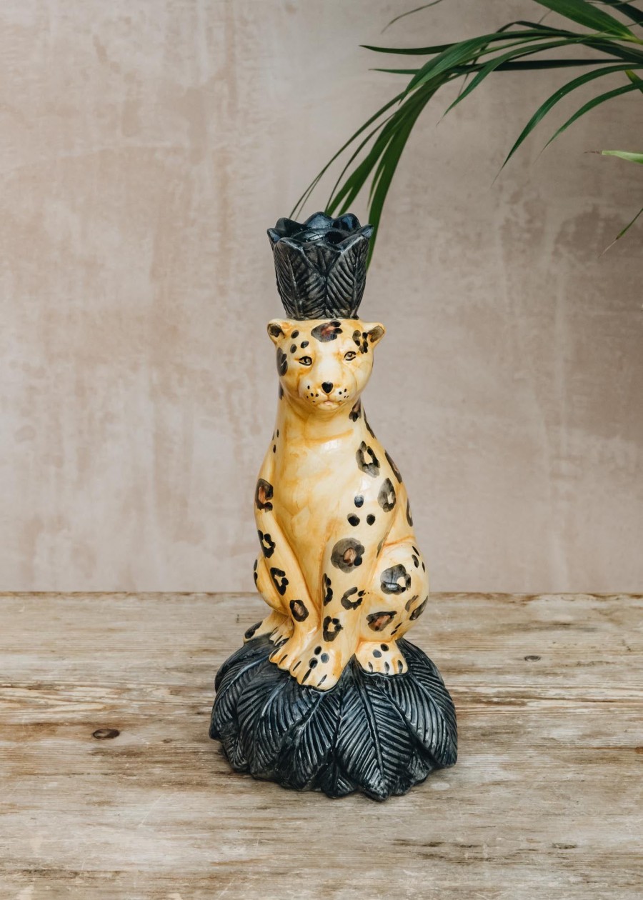 Interiors Les Ottomans Decorative | Les Ottomans Leopard Ceramic Candleholder