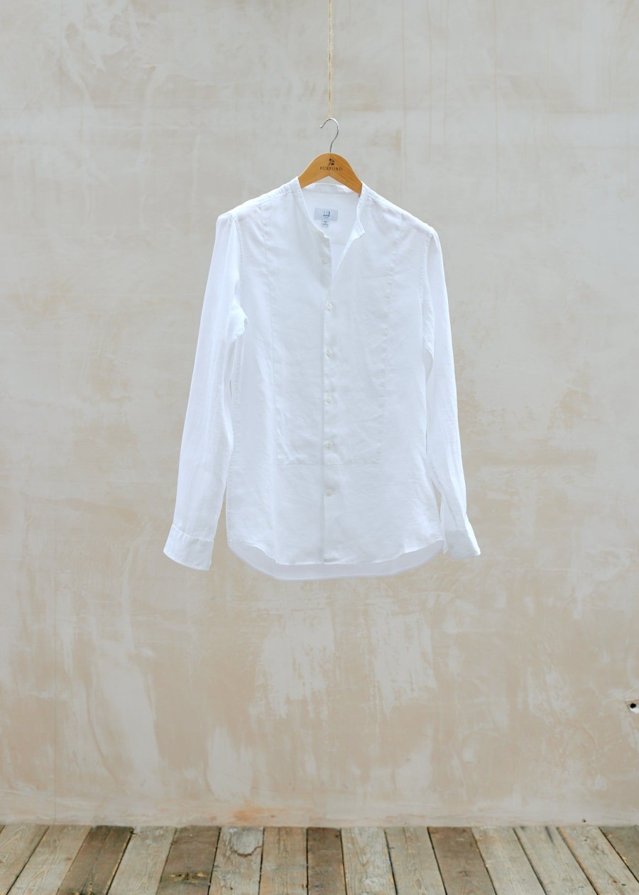 Clothing Kenny Ryder Pre-Loved Menswear | Dunhill White Linen Collarless Shirt W Pique Back - S/M